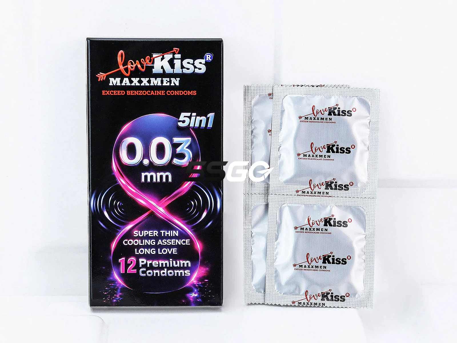 Bao cao su Love Kiss MaxxMen 5in1 siêu mỏng chỉ 0.03mm, hương bạc hà mát lạnh, kéo dài thời gian